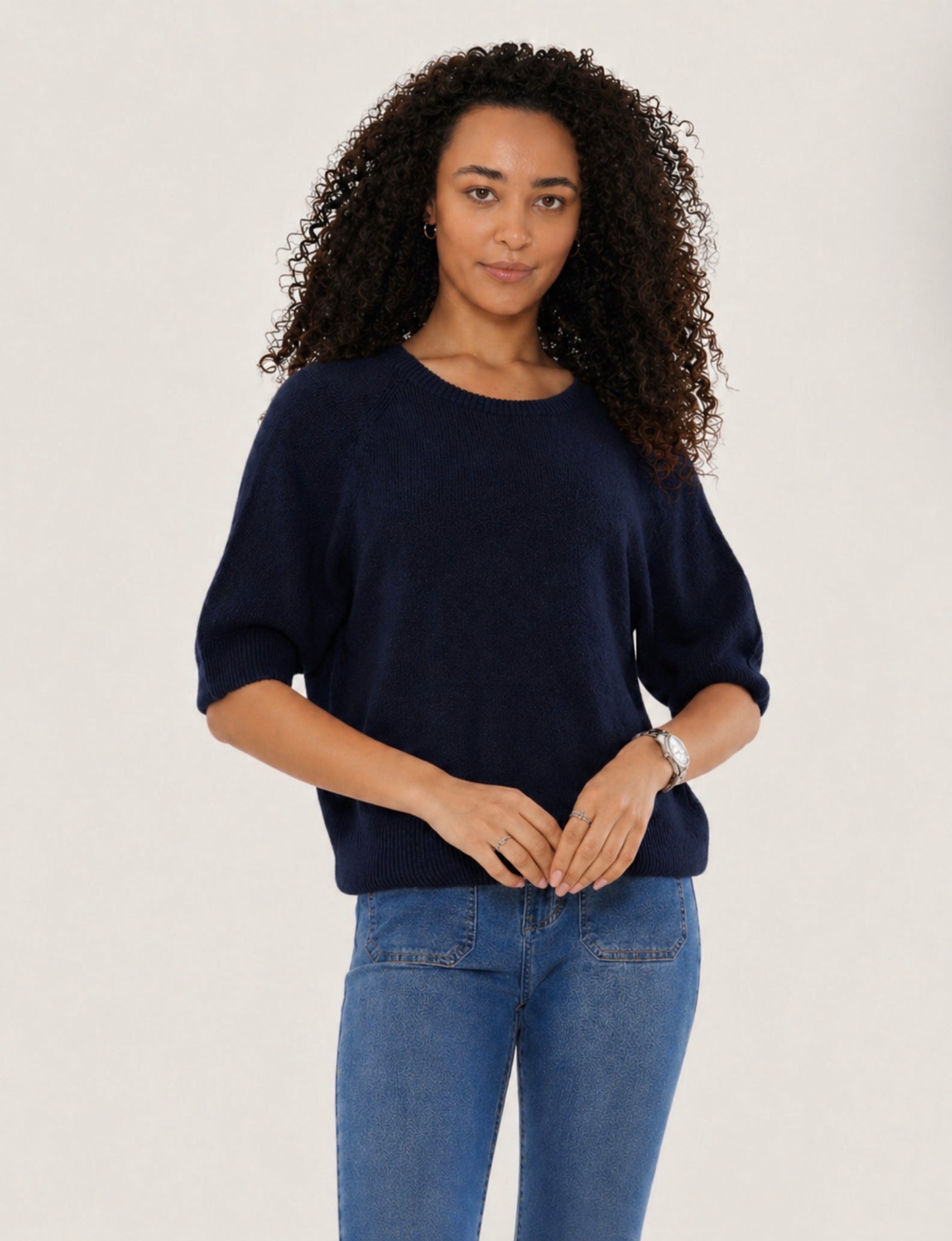 Soft Boxy Knit Top - Navy