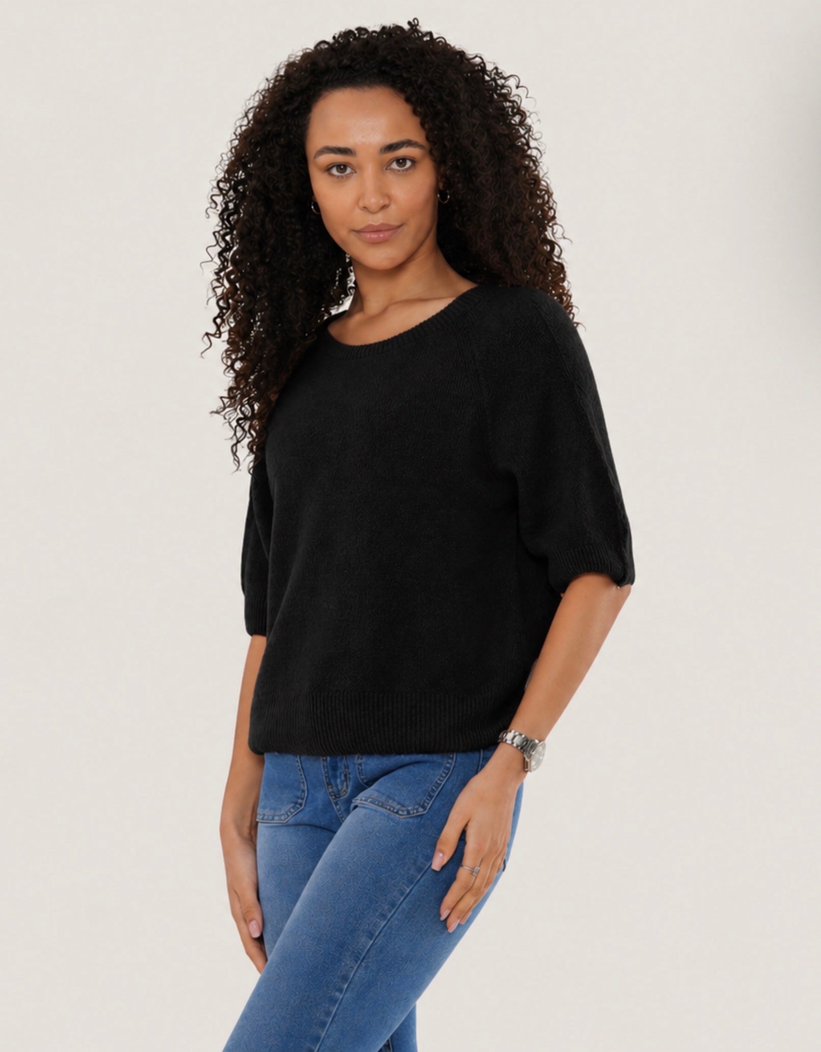 Soft Boxy Knit Top - Black