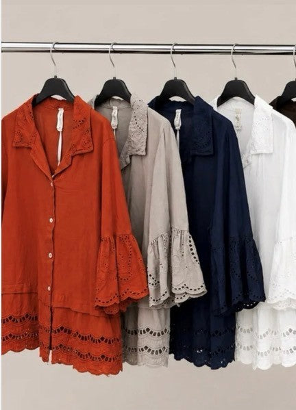 The Amara Broderie Shirt In Rust