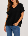 V-Neck Ribbed Hem Boxy Jumper - Black