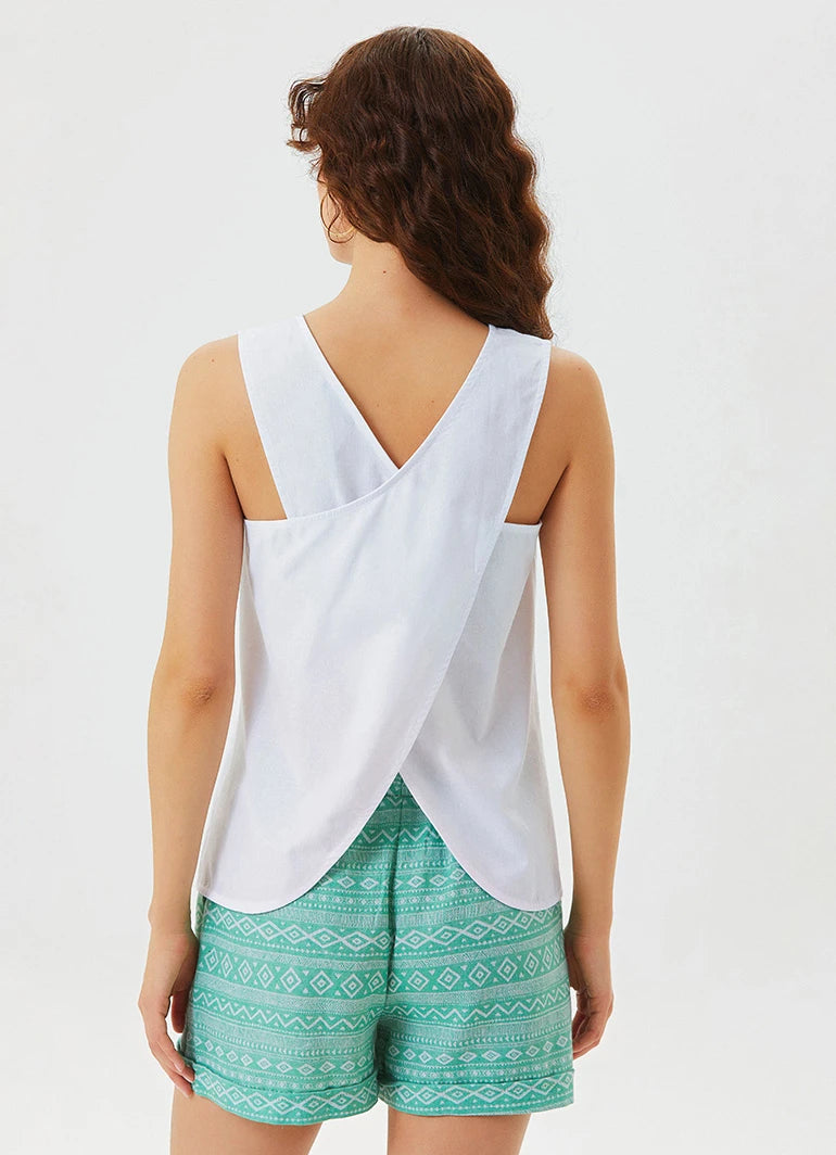 Clandestino Unique Back Design Sleeveless Top - White