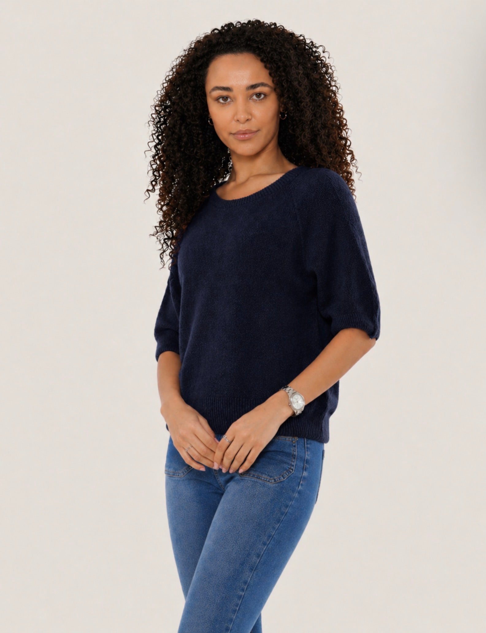Soft Boxy Knit Top - Navy