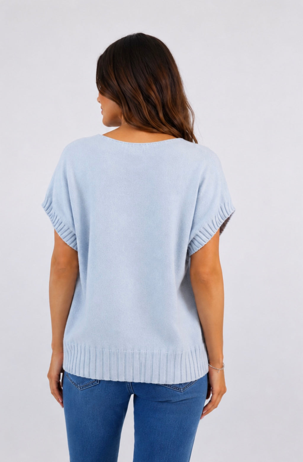 V-Neck Ribbed Hem Boxy Jumper - Light Grey