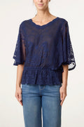 Lace Butterfly Sleeve Top - Blue