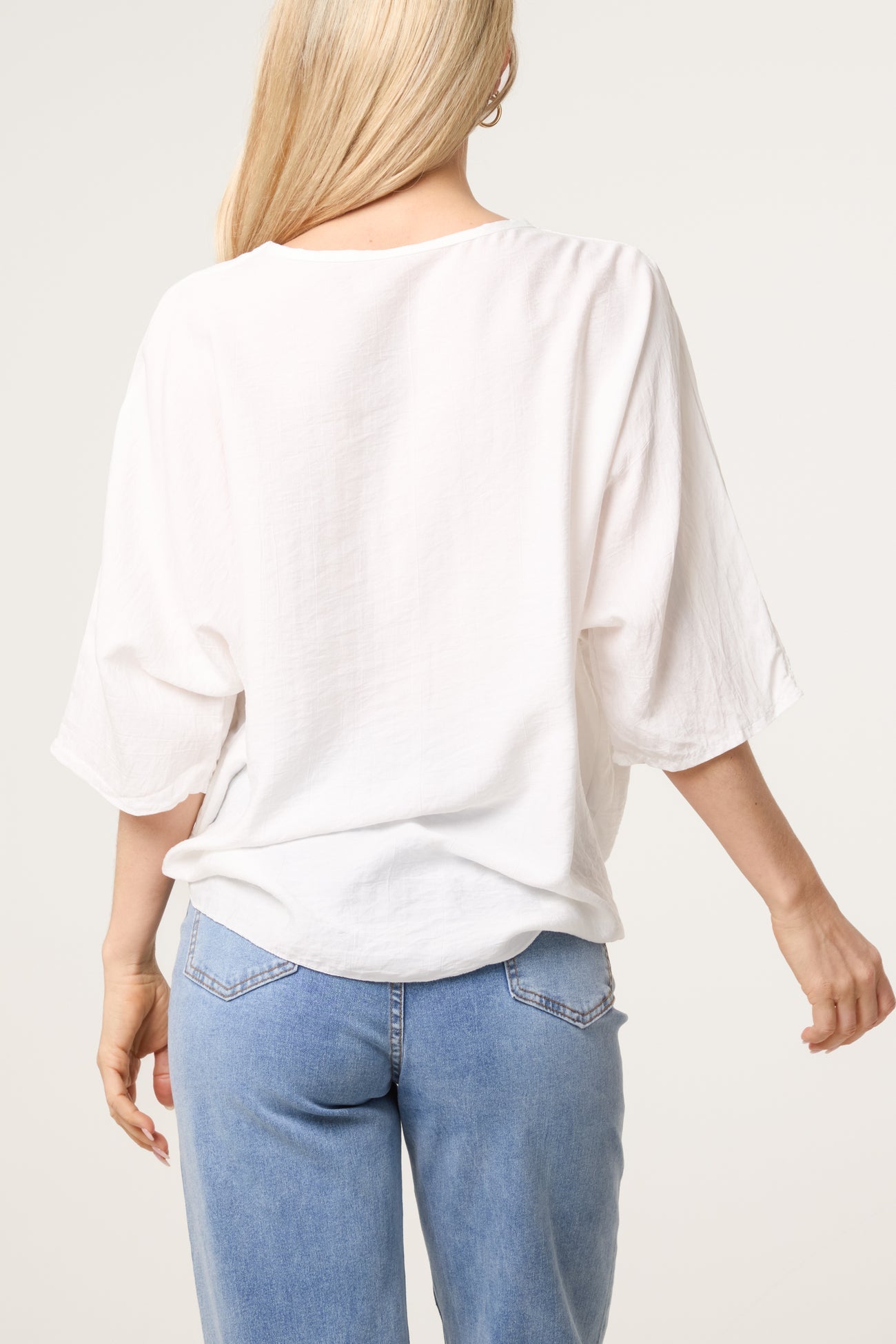 V-Neck Front Knot Top - White
