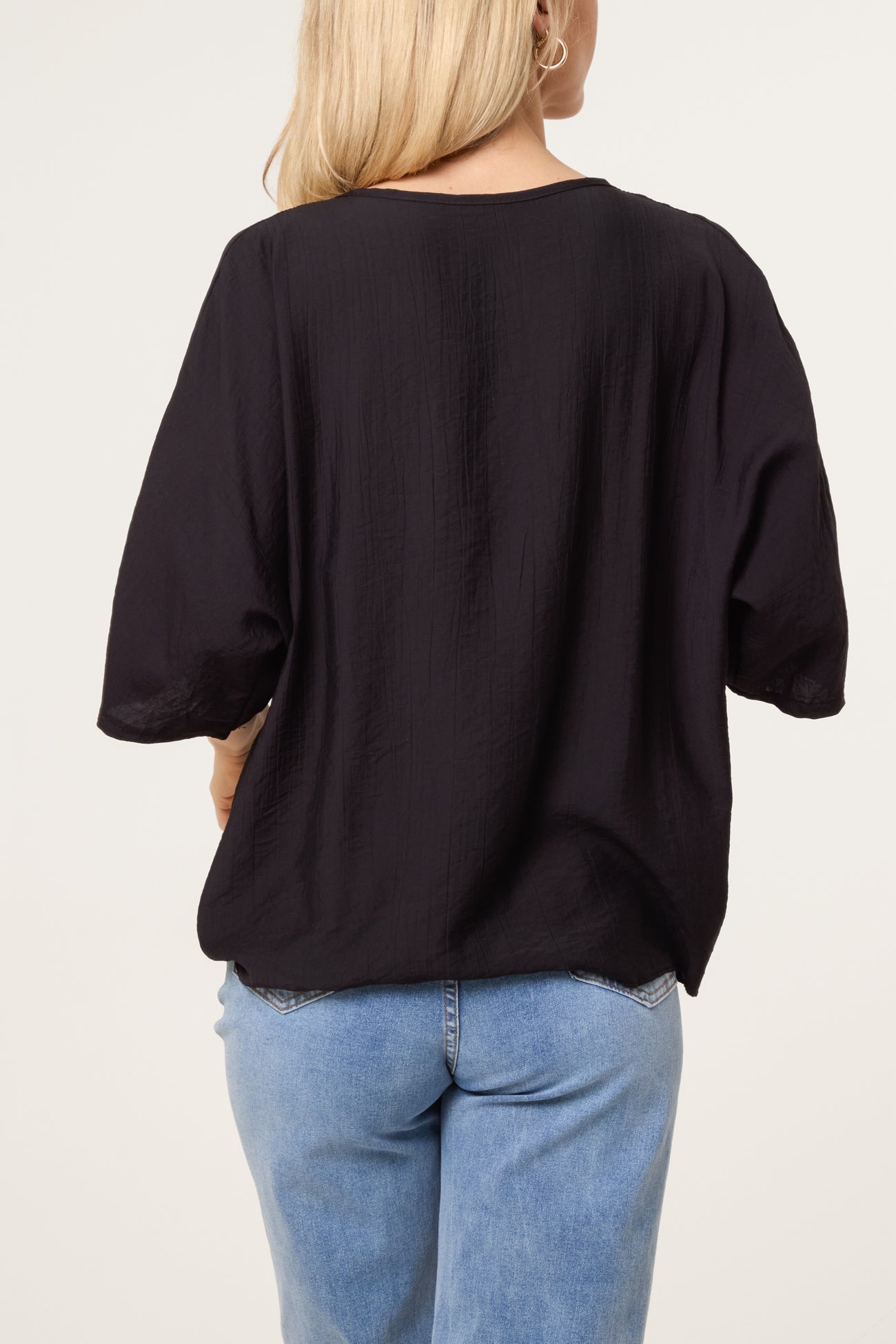 V-Neck Front Knot Top - Black