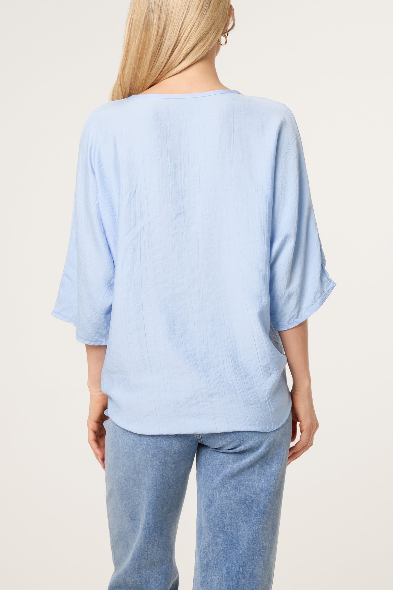 V-Neck Front Knot Top - Light Blue