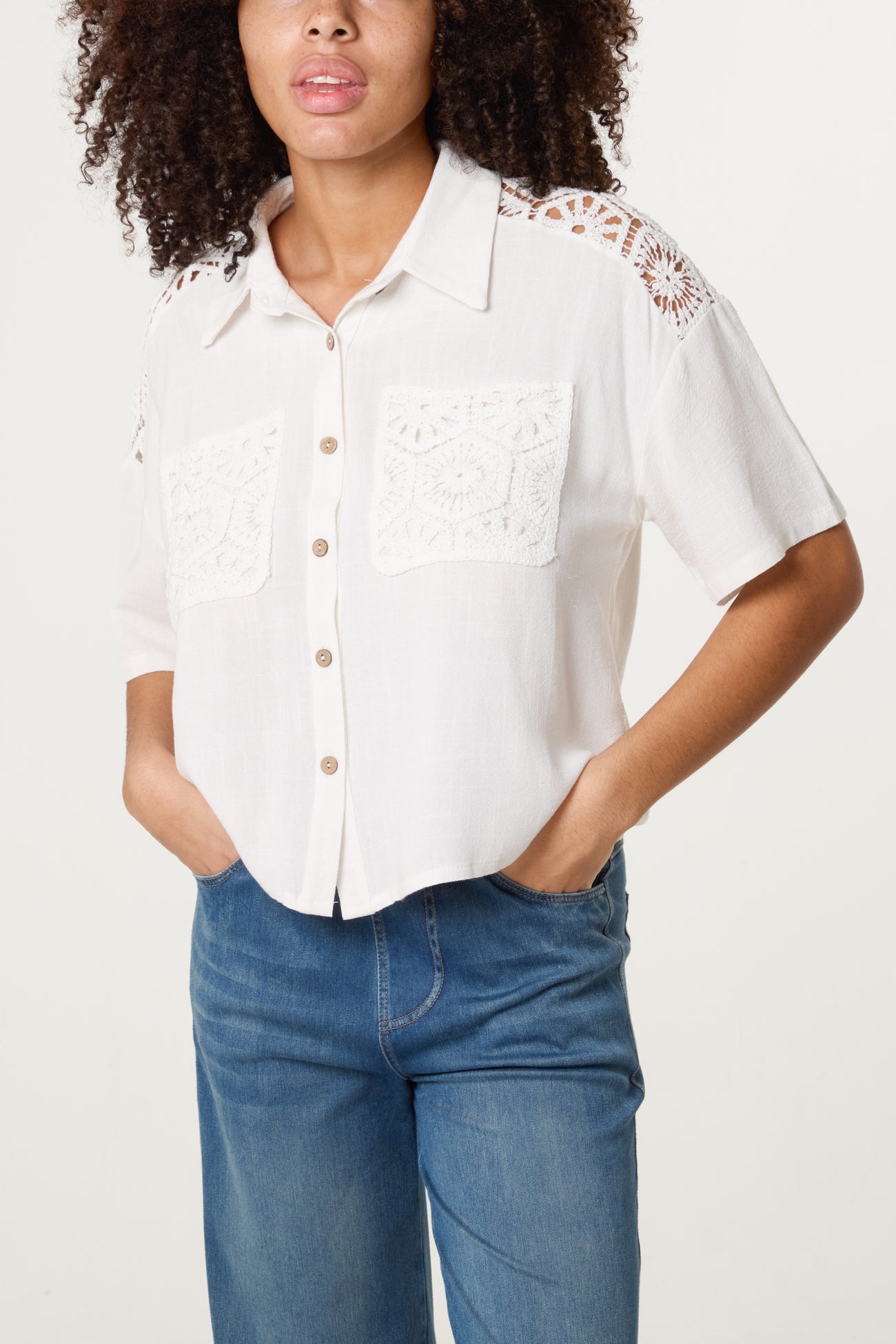 Linen Blend Loose Fit Shirt - White