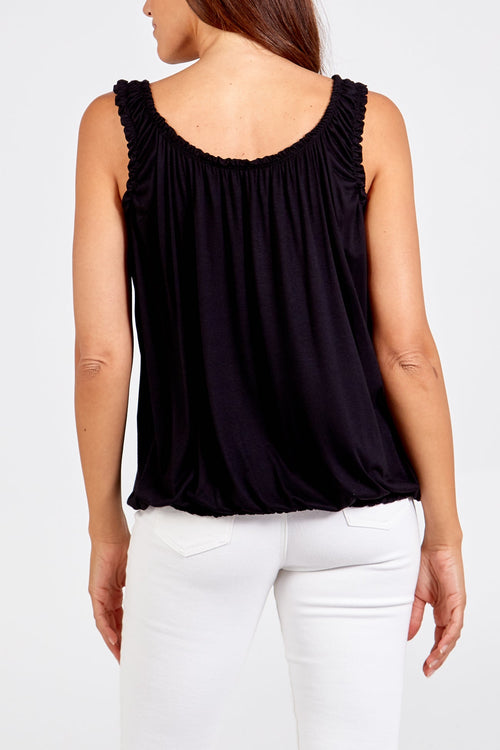 Balloon Frill Vest Top - Black
