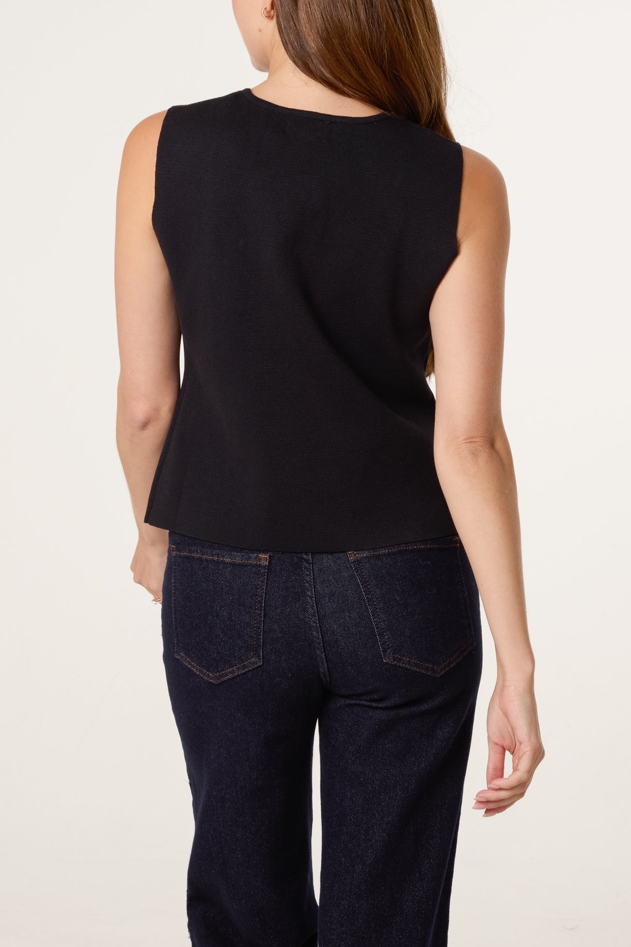 Asymmetric Knitted Waistcoat - Black