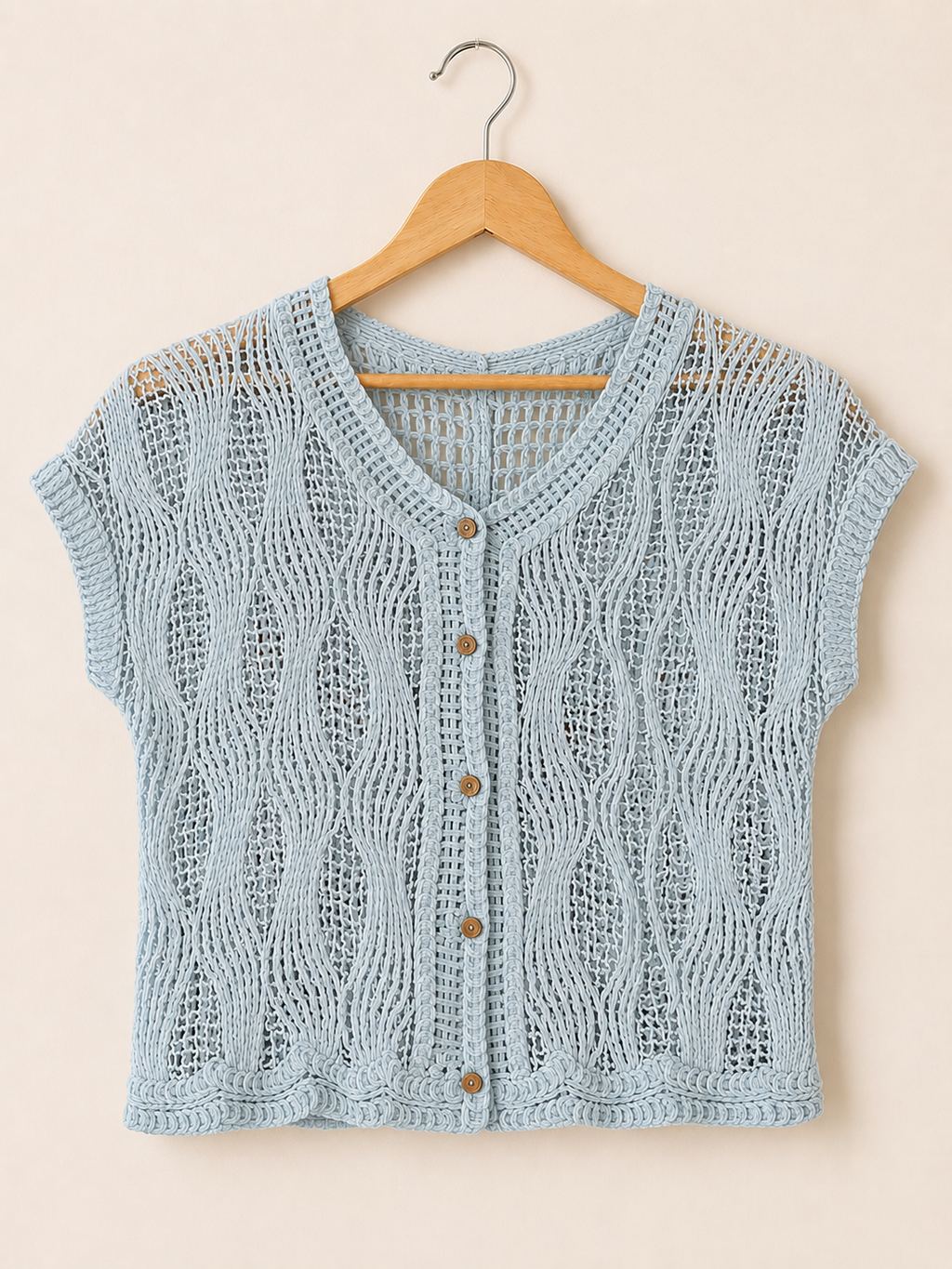 Mila Crochet Button Knit - Baby Blue