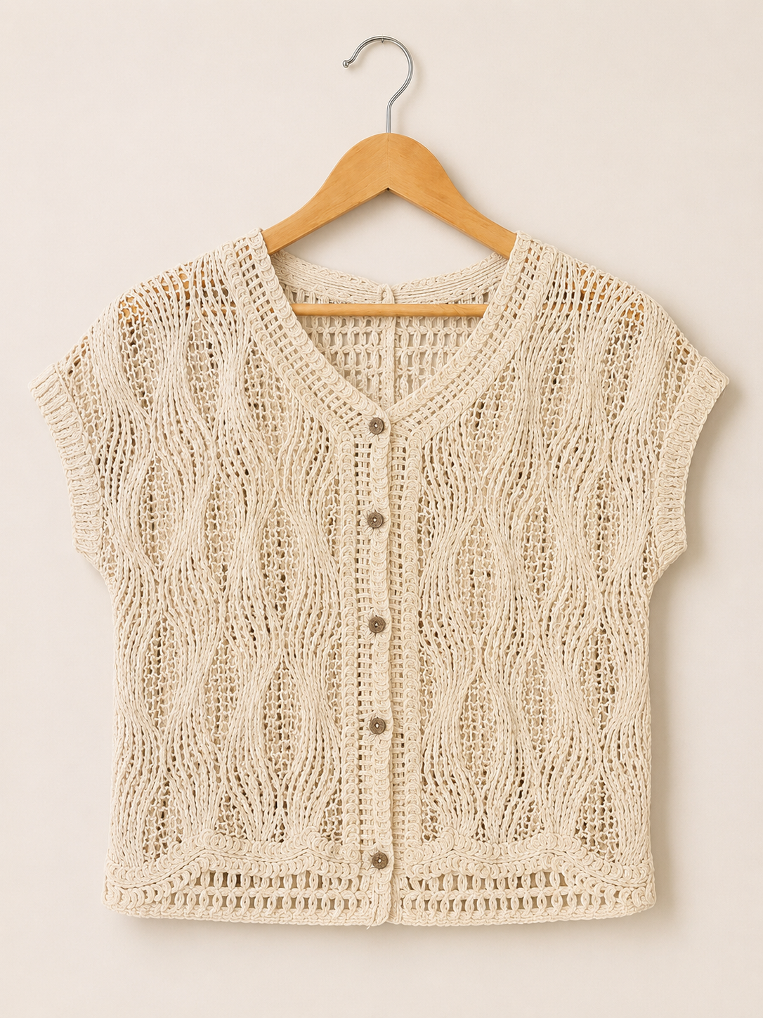Mila Crochet Button Knit - Cream