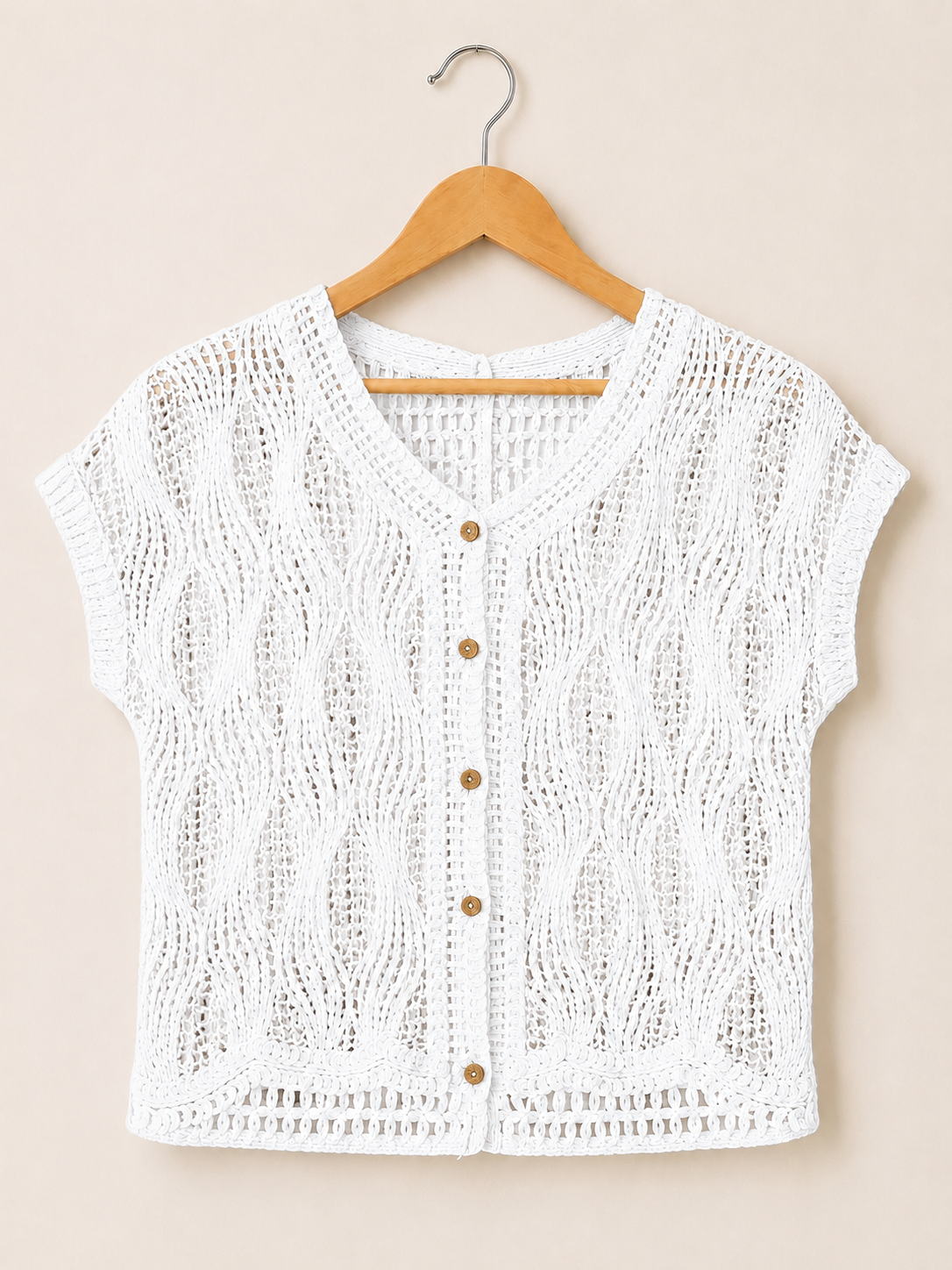 Mila Crochet Button Knit - White