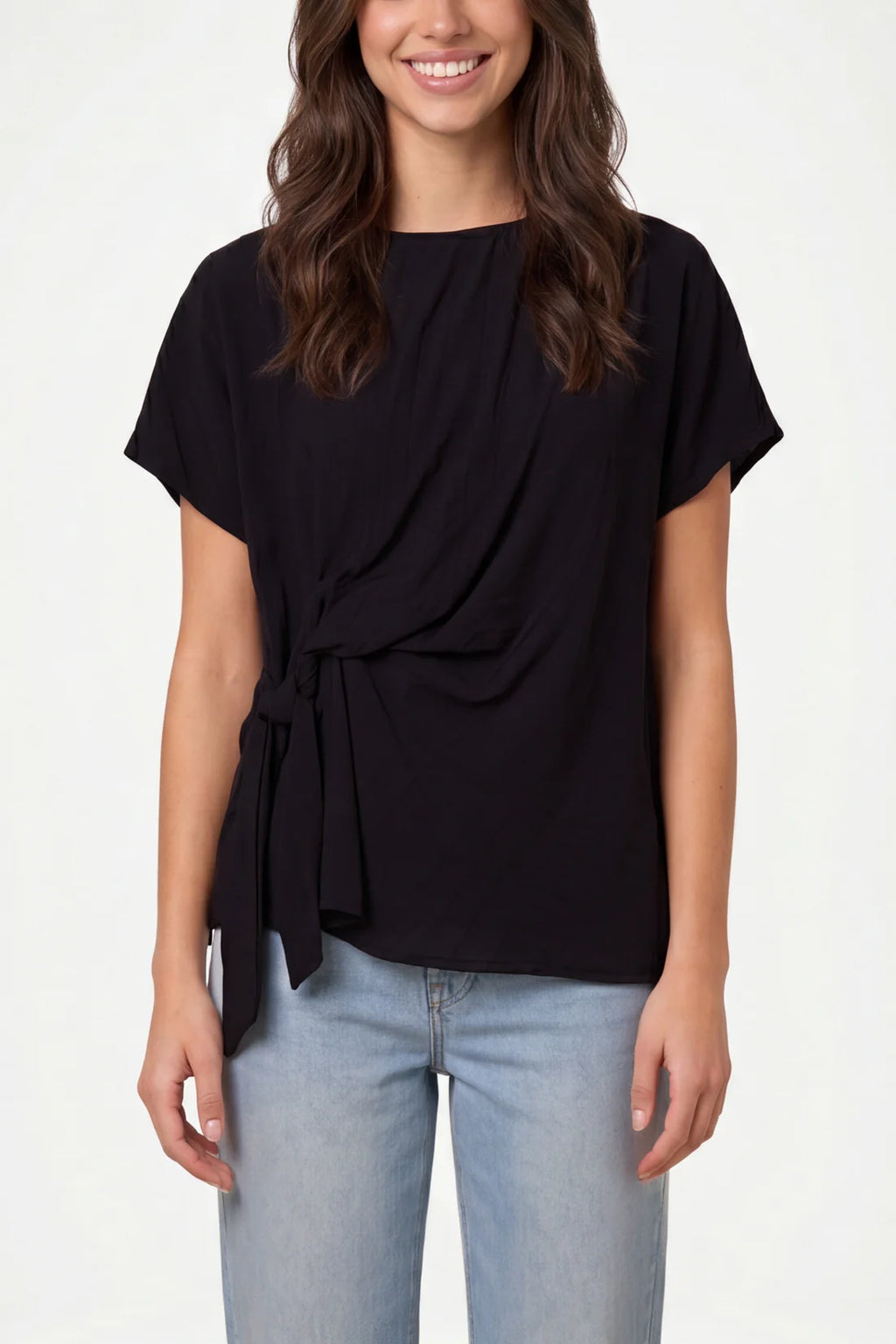 Luxe Tie Detail Tee - Black