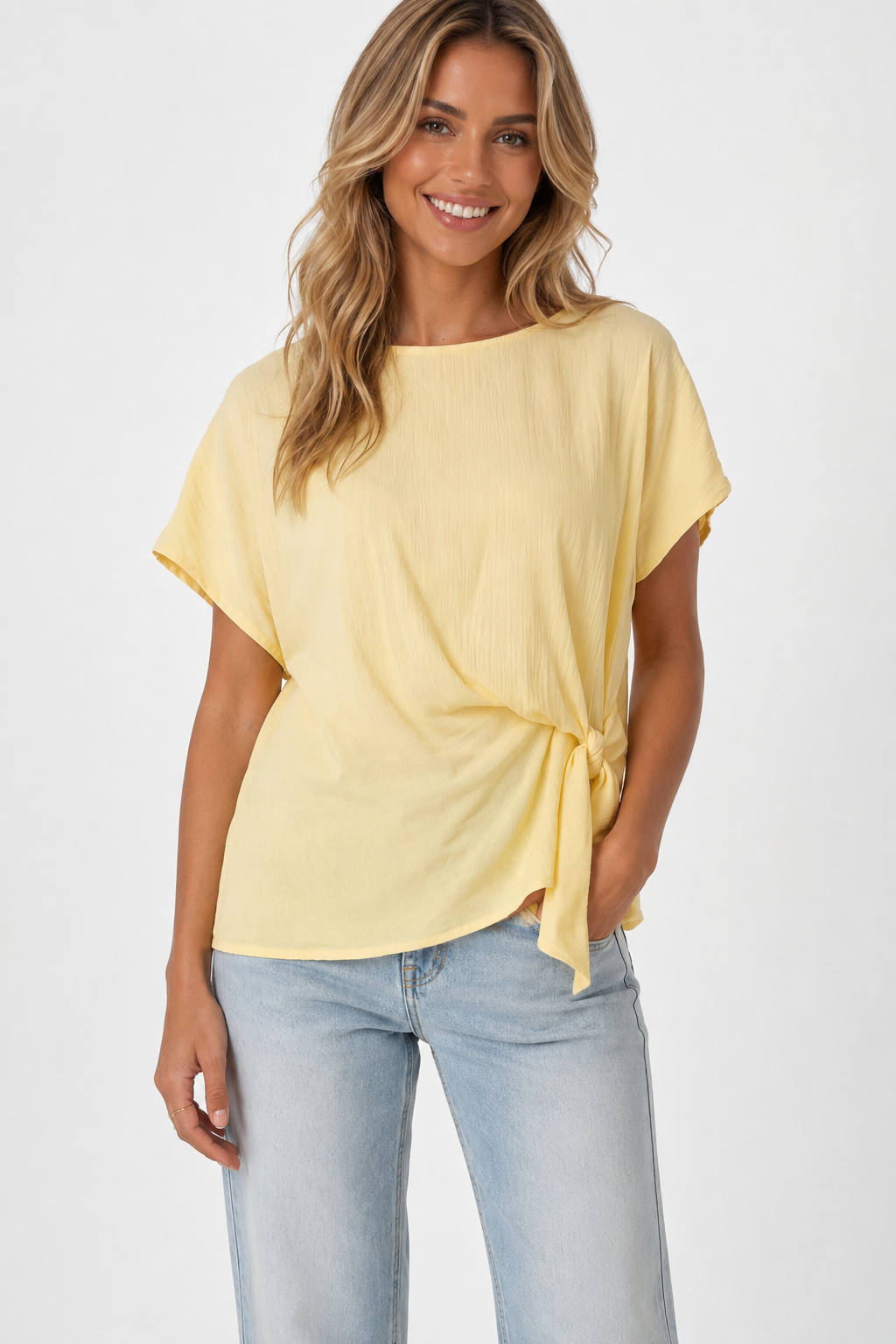 Luxe Side Tie Detail Top - Lemon