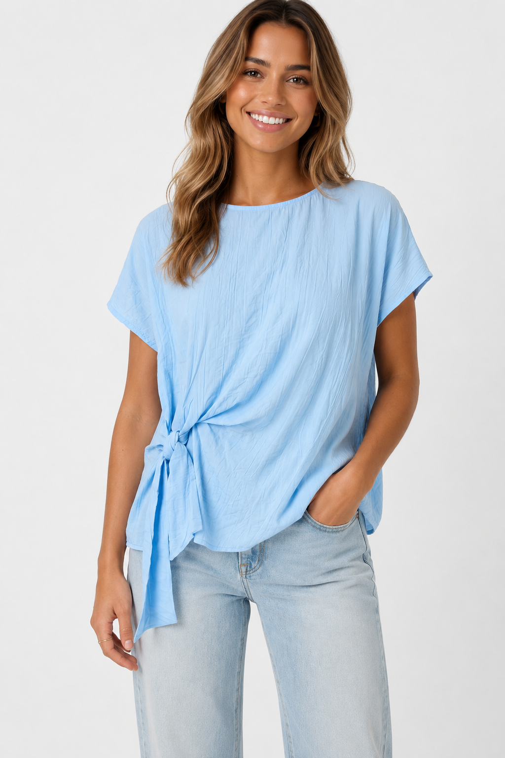 Luxe Side Tie Detail Top - Light Blue