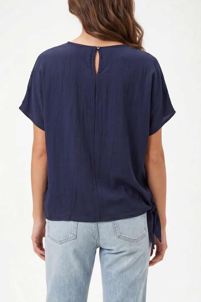 Luxe Side Tie Detail Top - Navy