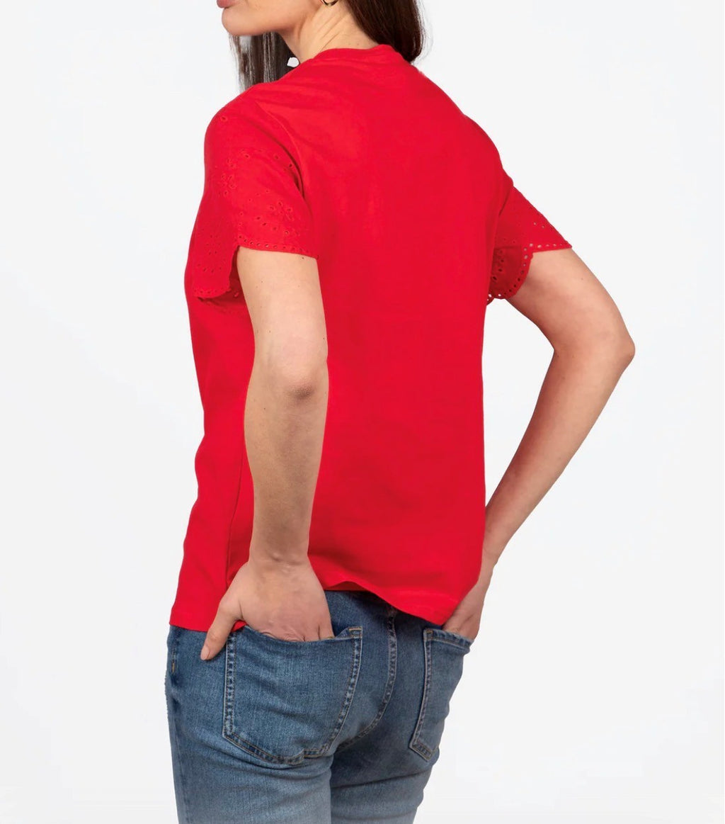 Cotton Broderie Anglaise Tee - Red