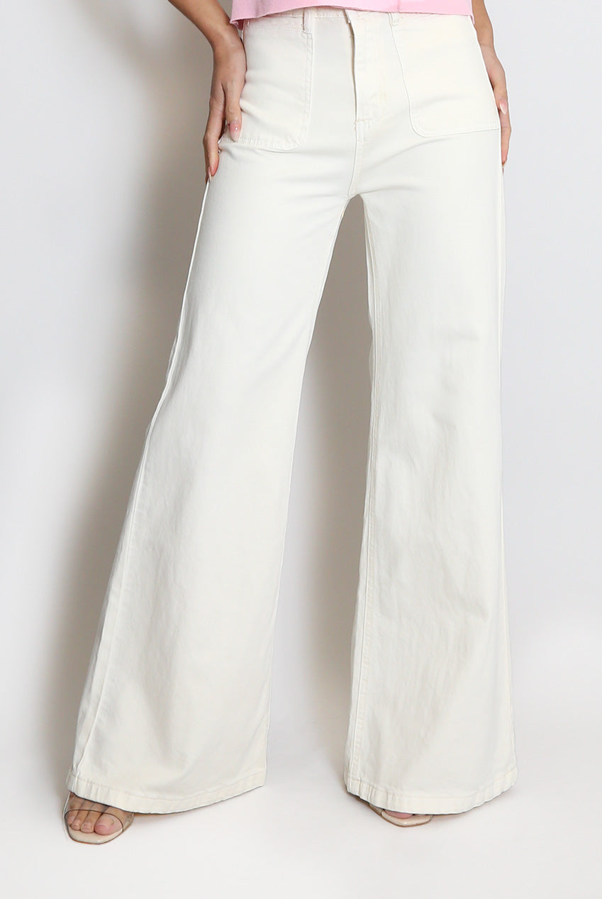 Denim High Waist Flare Jeans - Cream