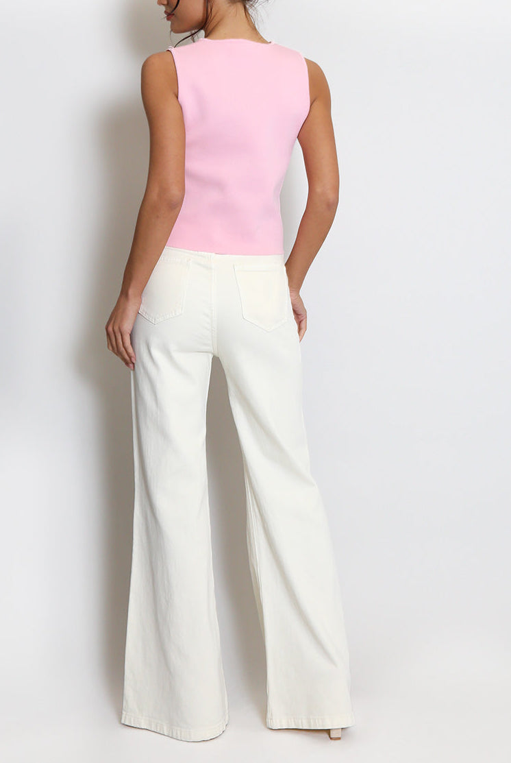 Denim High Waist Flare Jeans - Cream