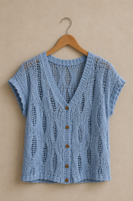 Mila Crochet Button Knit - Baby Blue