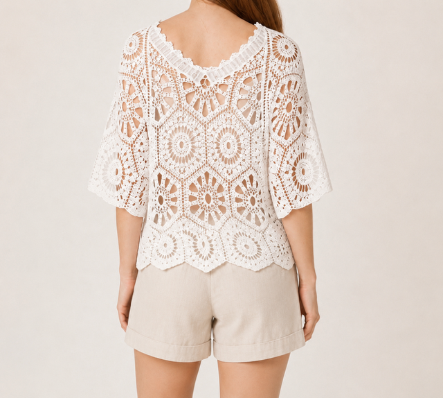 Scallop Edge Crochet Top - White