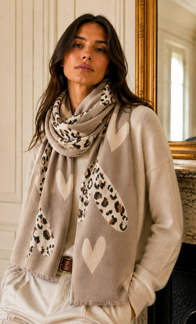 Lola Heart Scarf - Beige