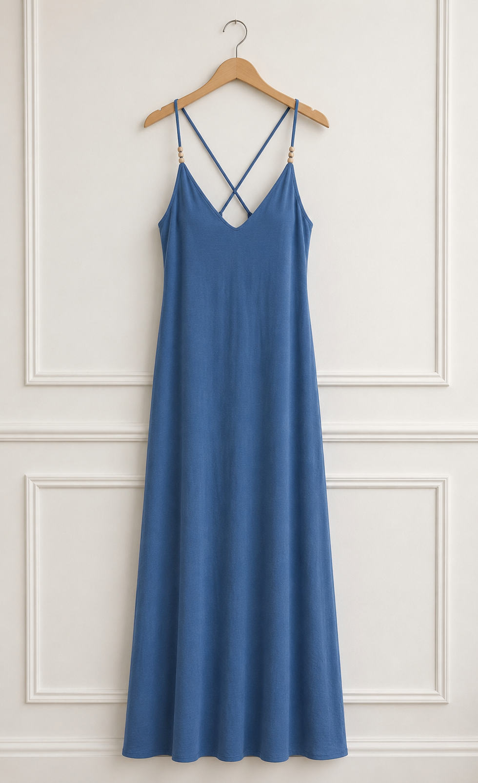 Ariel Cross Back Beaded Maxi Dress - Denim Blue