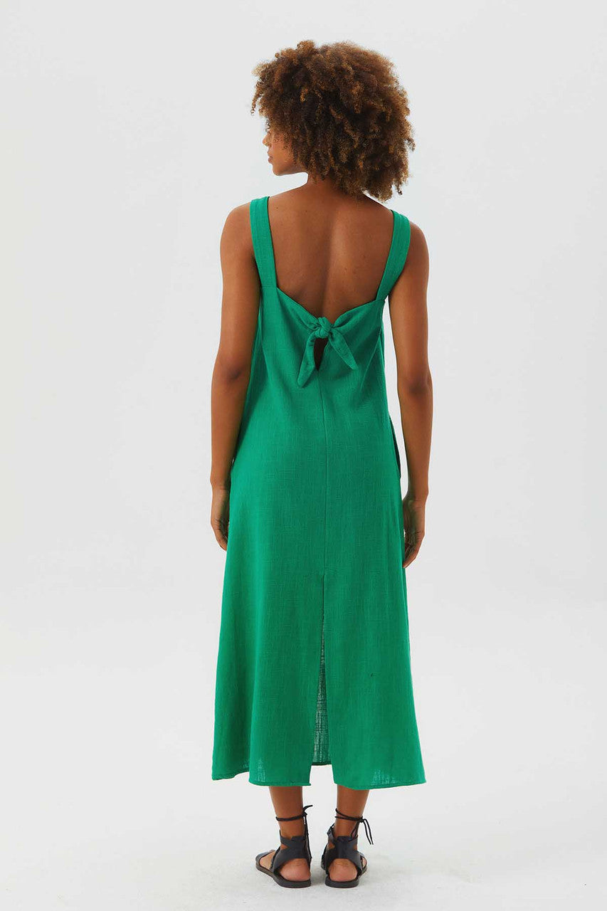 Clandestino - Deep Slit Bohemian Sleeveless Green Dress
