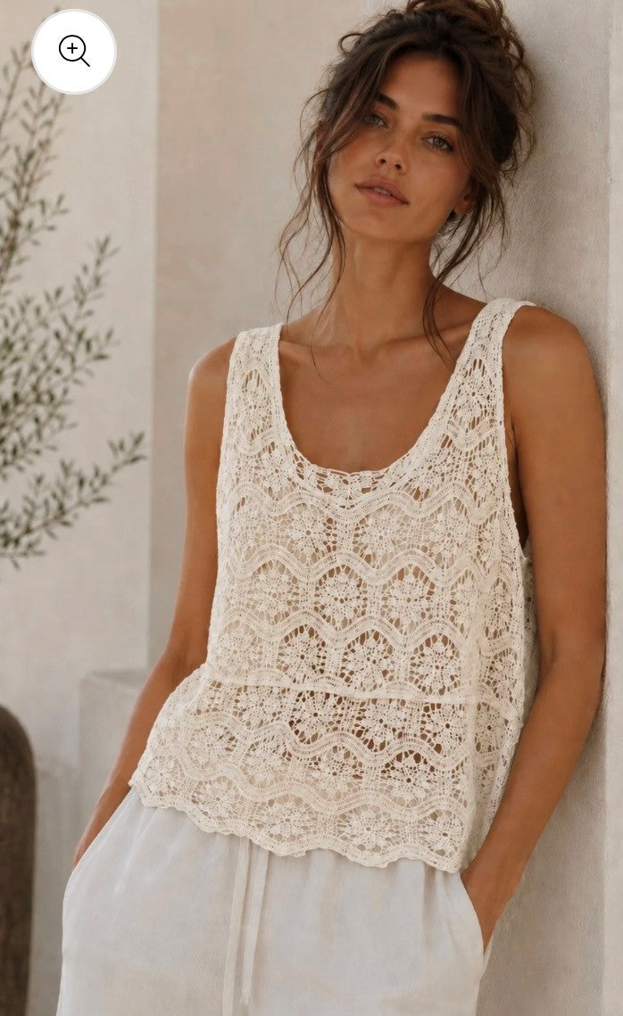 Sienna Crochet Vest - Cream