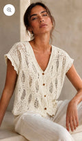Mila Crochet Button Knit - Cream