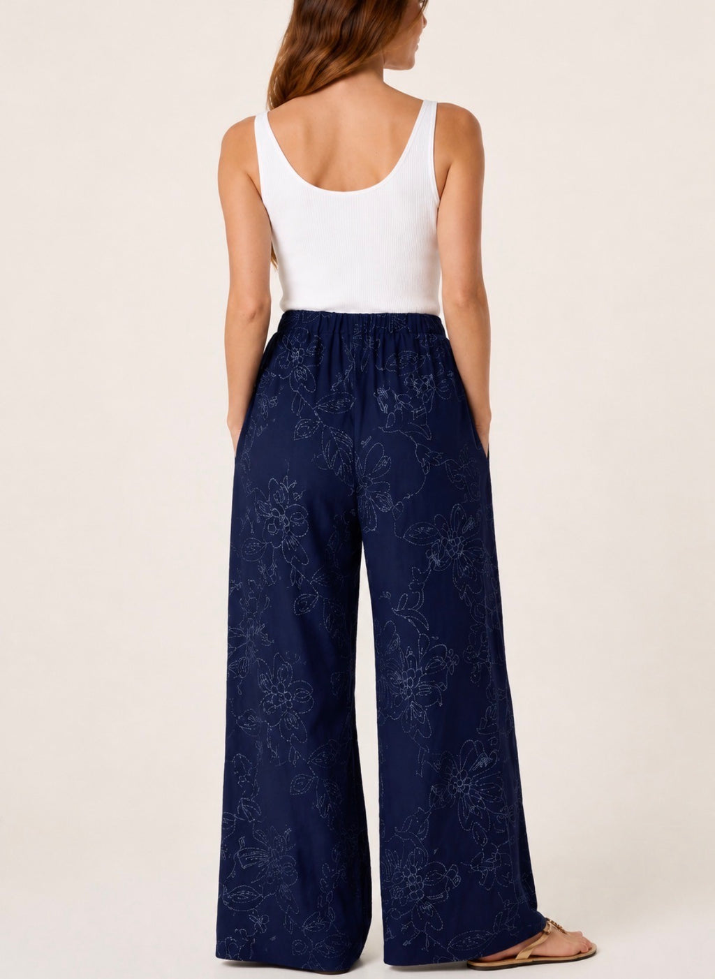 Navy Luxe Floral Trouser