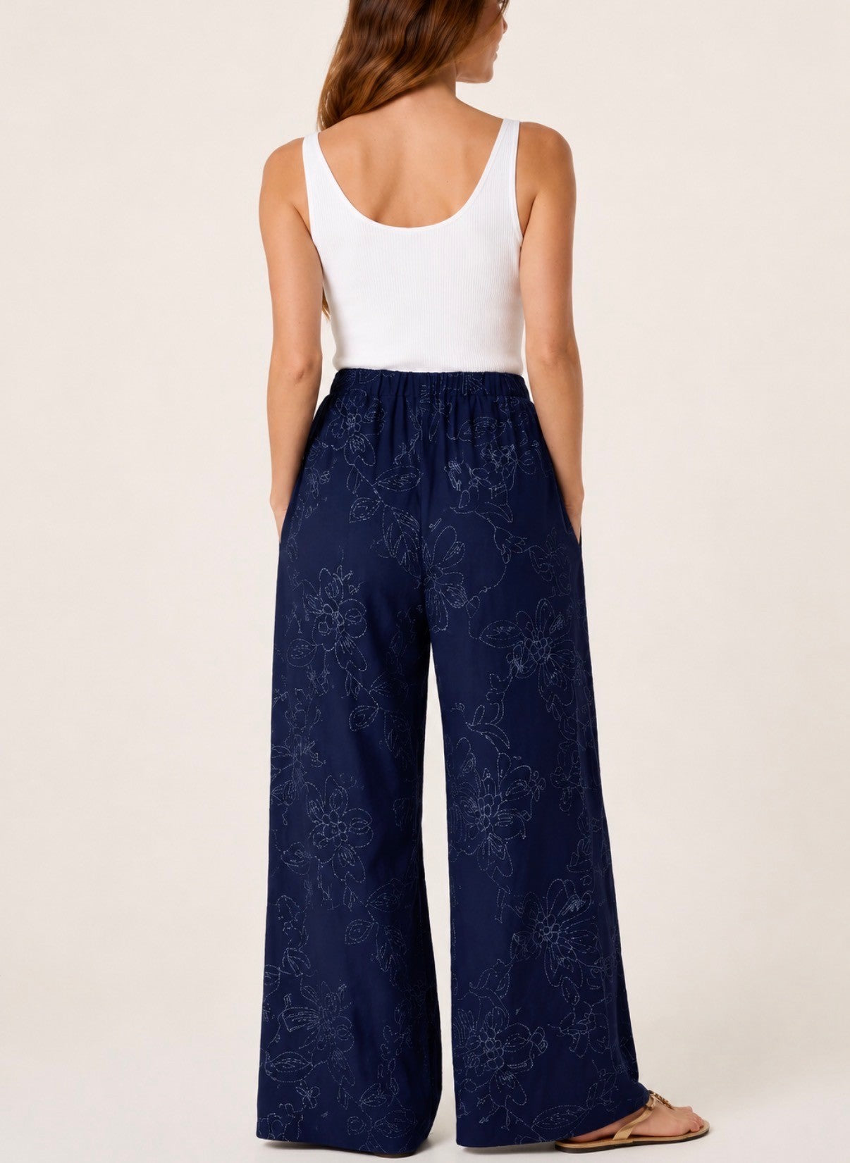 Navy Luxe Floral Trouser