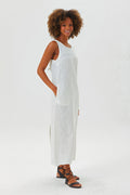 Clandestino - Round Neck Boho Shift Dress with Tie Closure in White