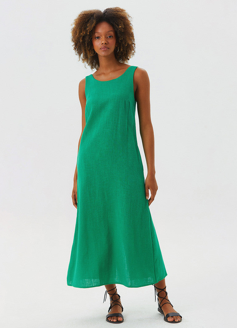 Clandestino - Deep Slit Bohemian Sleeveless Green Dress
