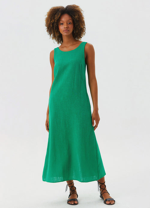 Clandestino - Deep Slit Bohemian Sleeveless Green Dress
