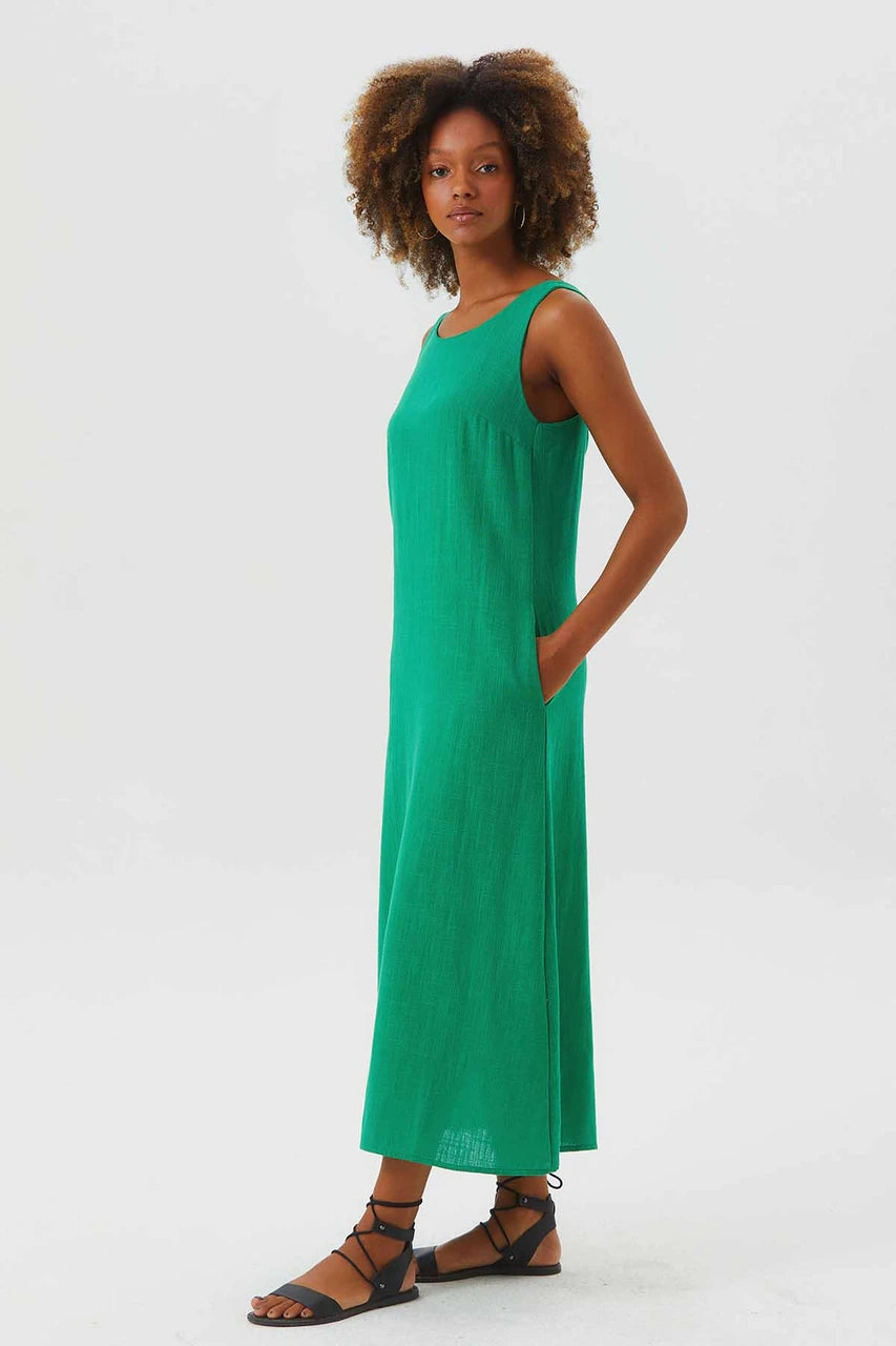 Clandestino - Deep Slit Bohemian Sleeveless Green Dress