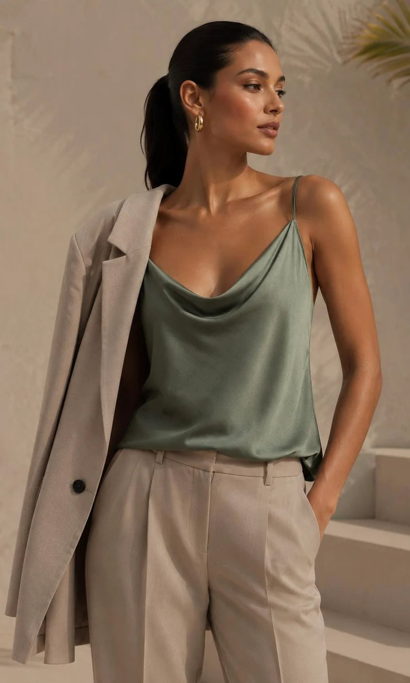 Sienna Cowl Neck Cami - Khaki