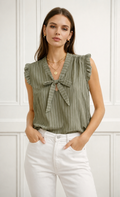 Abi Pinstripe Sleeveless Blouse - Khaki
