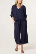 V Neck Front Knot Top and Trouser Set