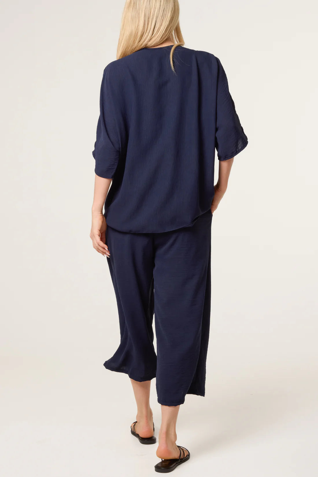 V Neck Front Knot Top and Trouser Set