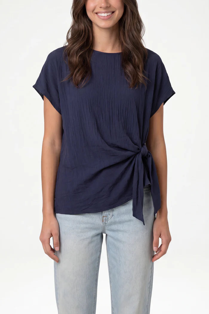 Luxe Side Tie Detail Top - Navy