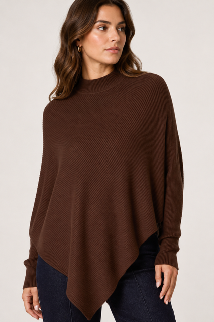 Amelie Poncho Knit - Chocolate