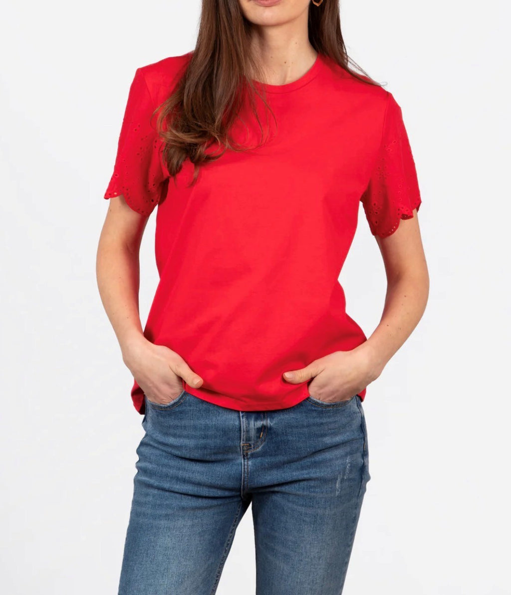 Cotton Broderie Anglaise Tee - Red