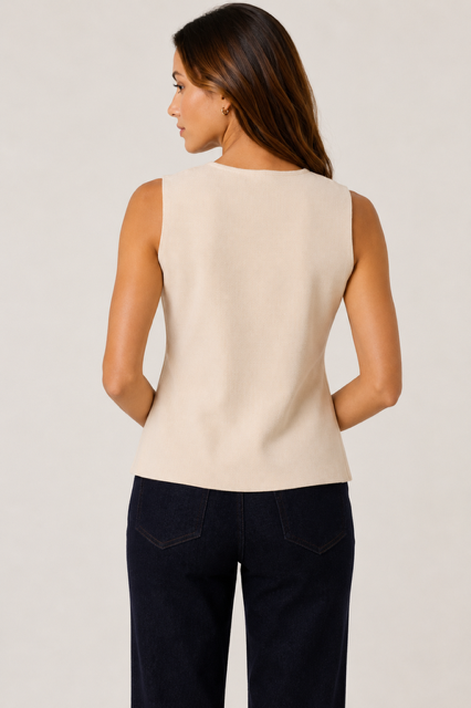 Asymmetric Knitted Waistcoat - Stone