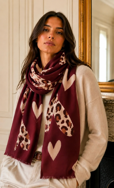 Lola Heart Scarf - Wine